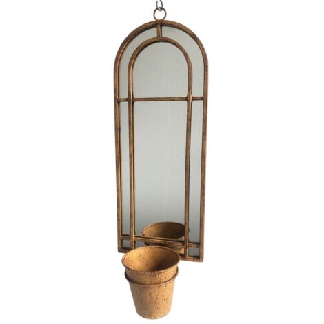 Wall Mirror with Single Planter - Metal - L15 x W20 x H64 cm