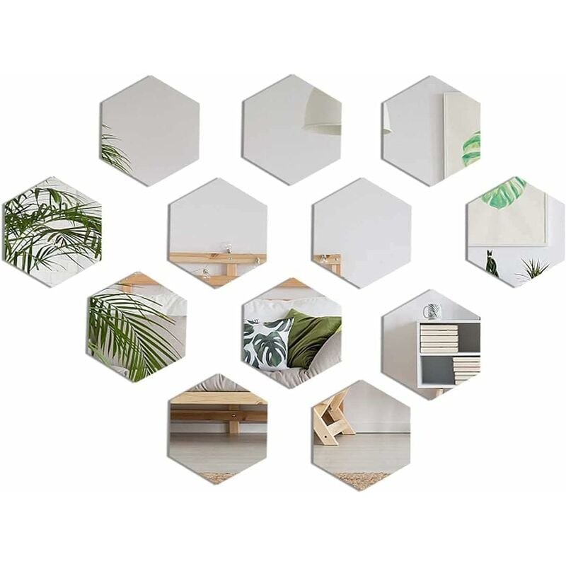 Hiasdfls - Wall Mirrors Stickers, 12 Pieces Acrylic Mirror Stickers Removable Hexagon Wall Mirror Stickers for tv Background Decoration Bedroom