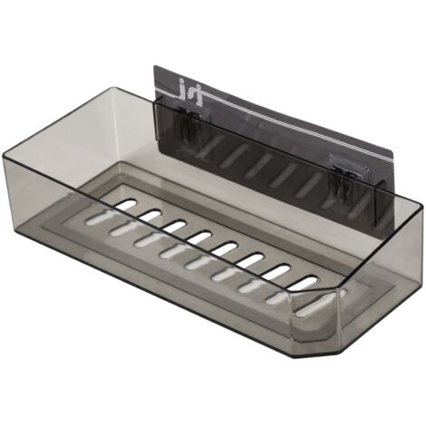 Wall Mount Bathroom Shelf Multifunctional Punch Free Convenient Storage Shower Shelf Organizer for Home Transparent Black