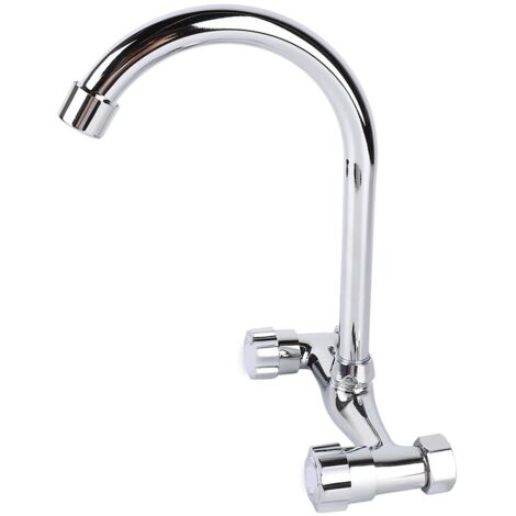 Wall Mount Kitchen Stainless Steel Smooth Surface 2 Handles Faucet Kitchen Faucet for Home