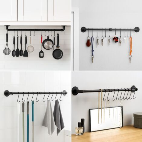 Wall Mount Pot Pan Bar Rack 97cm with 14 13 cm  S Hooks Wall Mounted Industrial Pipe Pan Pot Rack Metal Style Hanging Rail Kitchen Utensils Hanger Organiser for Hanging Pans Utensils Cookware