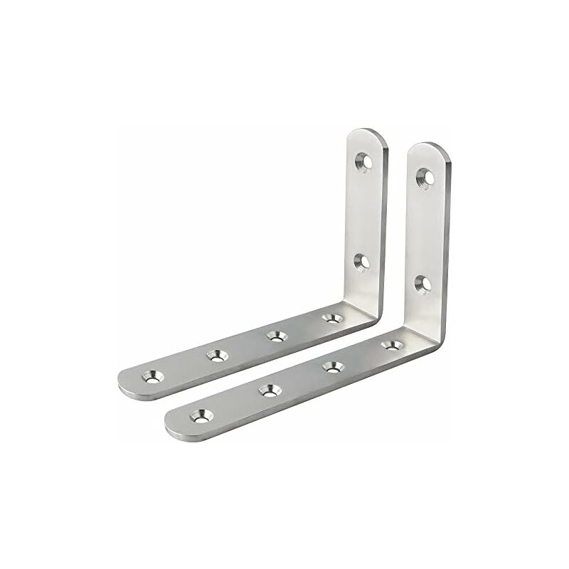 Wall Mount Shelf Brackets Metal Stamped Console Corner Bracket for Hanging Shelf, 150mm x 100mm, Brushed Stainless Steel Finish, 2 Pcs, EJ5217-2P