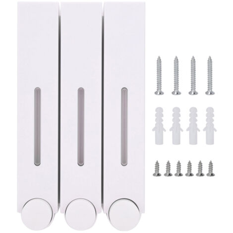 Wall Mount Shower Liquid Soap Dispenser Three Head Shampoo Dispensers for Hotel Bathroom6028 White Three Cups