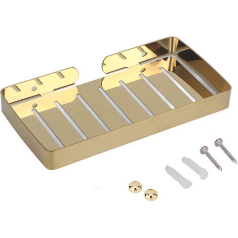 Wall Mount Stainless Steel Soap Holder Drain Rack Shelf for Bathroom Kitchen (Gold)