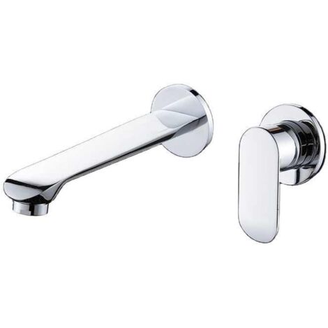 Wall Mounted 2 Holes Basin Mixer Tap, Bathroom Faucet with Concealed Body, Silver