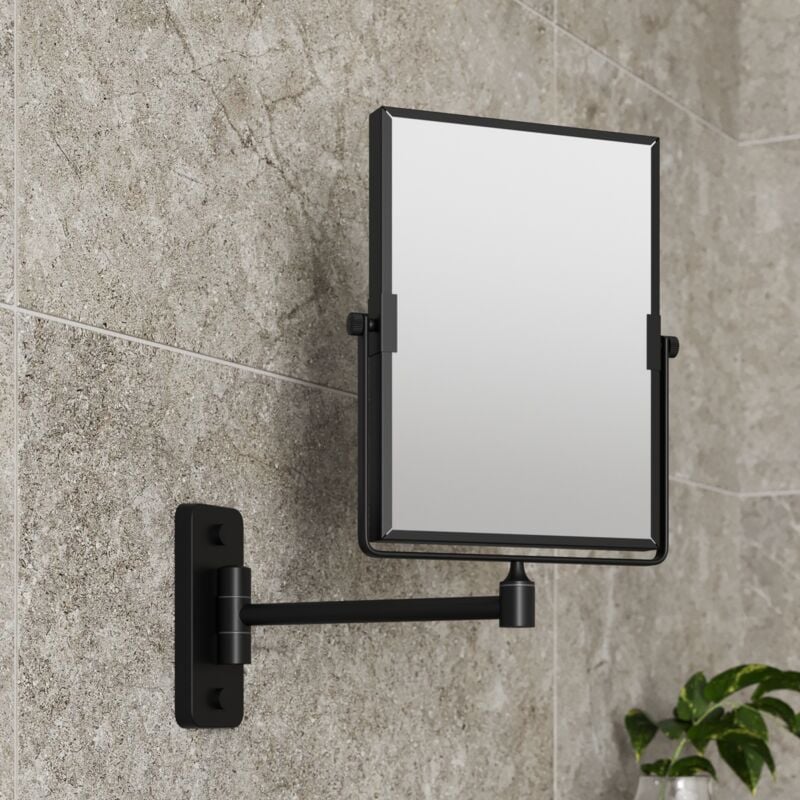 Wall Mounted 3x Magnifying Bathroom Mirror Shaving Make Up Extending Black - Black