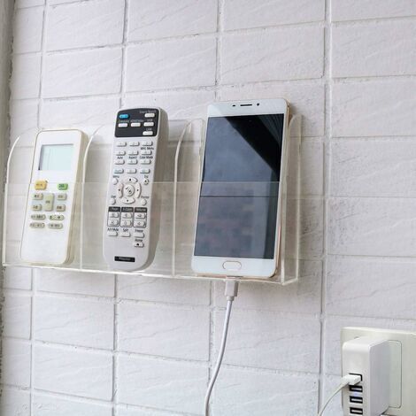 Wall Mounted Acrylic Phone Holer Remote Control Holder Media Storage Organizer Box, 3 Case
