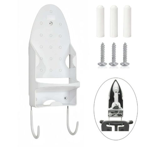 Wall-mounted adjustable ironing board holder, white