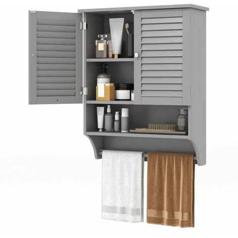Wall-mounted Bathroom Cabinet Double Door Storage Medicine Cabinet W/ Towel Bar