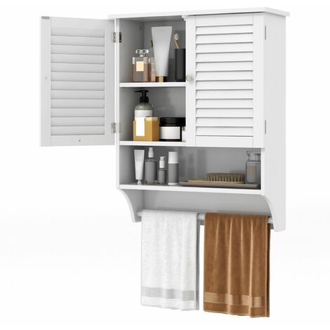 Wall-mounted Bathroom Cabinet Double Door Storage Medicine Cabinet W/ Towel Bar
