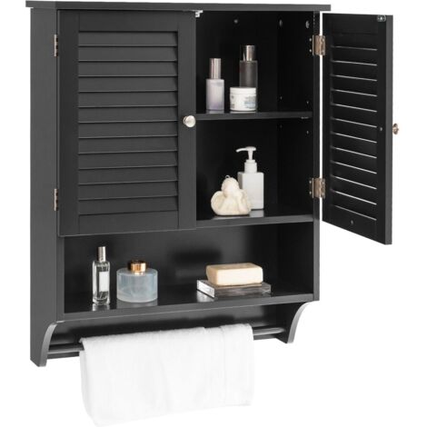 Wall-mounted Bathroom Cabinet Double Door Storage Medicine Cabinet W/ Towel Bar