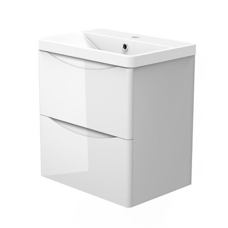 Wall Mounted Bathroom Vanity Unit with Basin White 2 Soft Close Drawers Bathroom Suite with Vanity Unit - 500mm Gloss White (Type A)