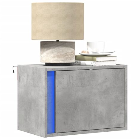 Wall-mounted Bedside Cabinet with LED Lights Concrete Oak vidaXL