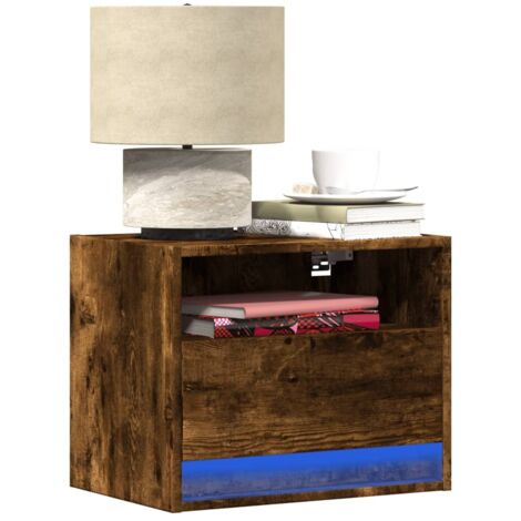 Wall-mounted Bedside Cabinet with LED Lights Smoked Oak vidaXL