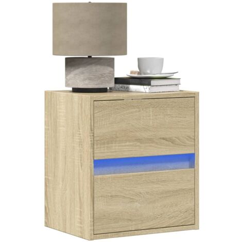Wall-mounted Bedside Cabinet with LED Lights Sonoma Oak vidaXL