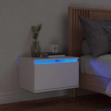 Wall-mounted Bedside Cabinet with LED Lights White vidaXL