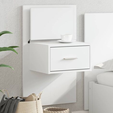 Wall-mounted Bedside Cabinet with LED Lights White vidaXL