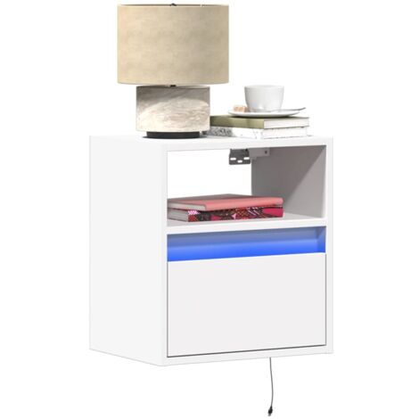 Wall-mounted Bedside Cabinet with LED Lights White vidaXL