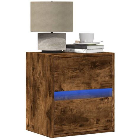 Wall-mounted Bedside Cabinets with LED Lights 2 pcs Smoked Oak vidaXL