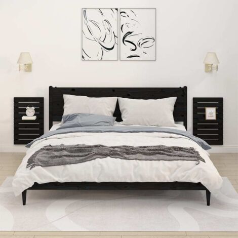 Wall-mounted Bedside Shelves 2 pcs Black Solid Wood Pine vidaXL