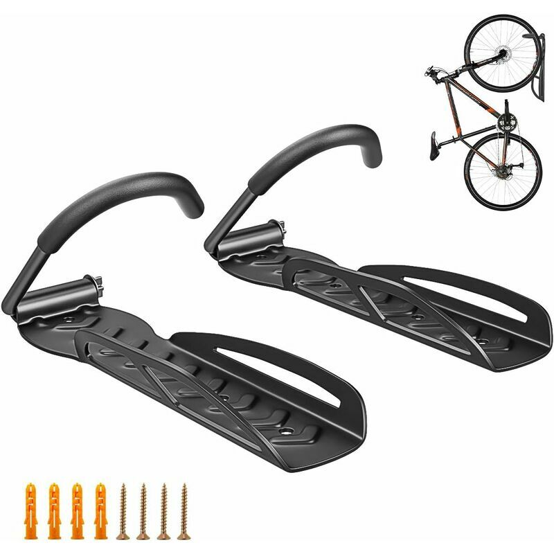Hoopzi - Wall Mounted Bike Rack, [2 pcs] Heavy Duty Garage Storage Utility Hooks, Vertical Hitch with Non-Slip Rubber Strip, Easy to Hook/Detach,