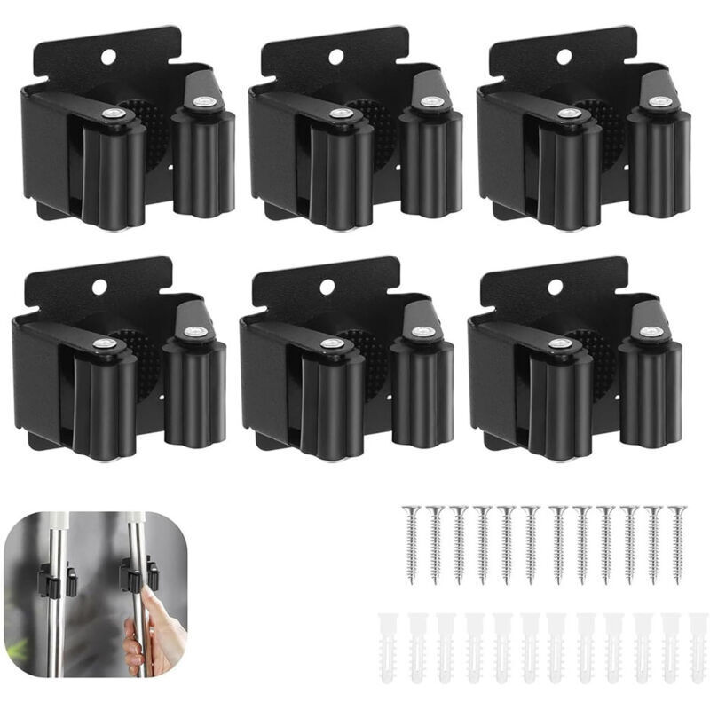 Wall-Mounted Broom Holder, 6 Pieces Wall-Mounted Broom Holder, Wall-Mounted Broom Rack, Wall-Mounted Broom Holder, Mop Holder for Bathroom, Kitchen,