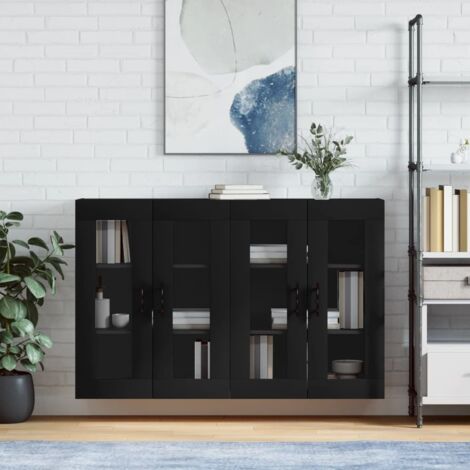 Wall Mounted Cabinets 2 pcs Black Engineered Wood vidaXL
