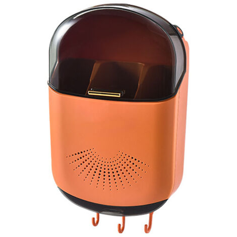 Wall Mounted Chopsticks Holder Dust Prevention 3 Compartments Large Capacity Draining Utensil Storage Box with Cover Orange