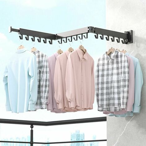 Wall Mounted Clothes Rack Extendable Clothes Rack Space Saving Drying Rack Folding for Laundry Room Balcony Cloakroom Bedroom Black