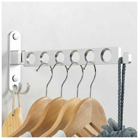 Wall Mounted Clothes Rack, Wall Mounted Clothes Hanger Drying Rack, 90° Rotating Wall Mounted Folding Clothes Rack for Balcony Bathroom Hotel (Silver, 1)