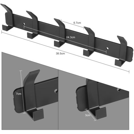 Wall Mounted Coat Rack, Bathroom Hook with 5 Hooks for Hanging Backpack, Jacket, Hat, Coat Rack for Door - Black