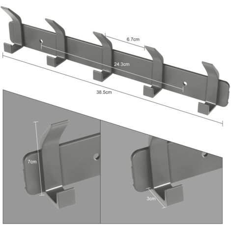 Wall Mounted Coat Rack, Bathroom Hook with 5 Hooks for Hanging Backpack, Jacket, Hat, Coat Rack for Door - Grey NPTERBL