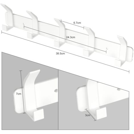 Wall Mounted Coat Rack, Bathroom Hook with 5 Hooks for Hanging Backpack, Jacket, Hat, Coat Rack for Door - White