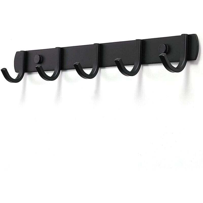 Wall-Mounted Coat Rack, Designer Stainless Steel Coat Hooks, Sturdy Bathroom Hooks for Bedroom or Office, Black (5 Hooks)