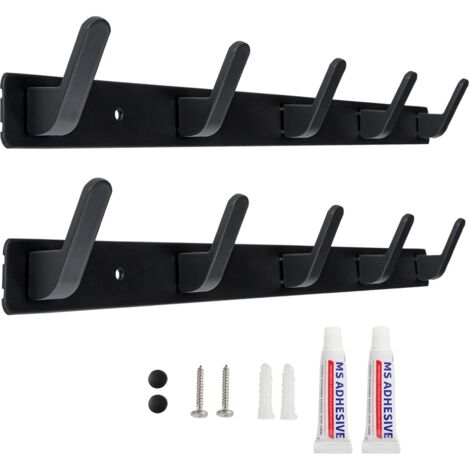 Wall Mounted Coat Rack Wall Hook with 2 Pieces 5 Hooks for Entryway Bathroom Kitchen Two Installation Methods