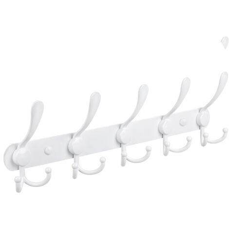 Wall Mounted Coat Rack, Wall Hooks - Heavy Duty Stainless Steel, 5 Hooks, Coat Rack for Coats, Hats, Towels, Entryway, Bathroom（White)