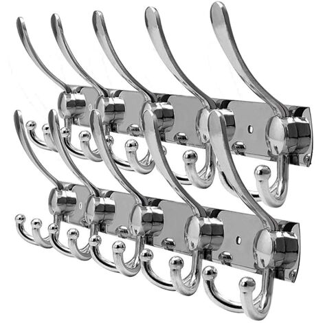 Wall Mounted Coat Rack Wall Mounted Coat Hooks Stainless Steel Towel Rack for Wall Mounted Coats Towels Bathrobes Hats Clothes Robes Wardrobes Bathrobes (Silver 15 Hooks 2Pcs)