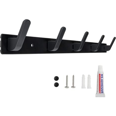 Wall Mounted Coat Rack Wall Mounted Coat Rack with 5 Hooks Two Installation Methods (with Adhesives or Screws) for Entryway Bedroom Bathroom Kitchen (Black)