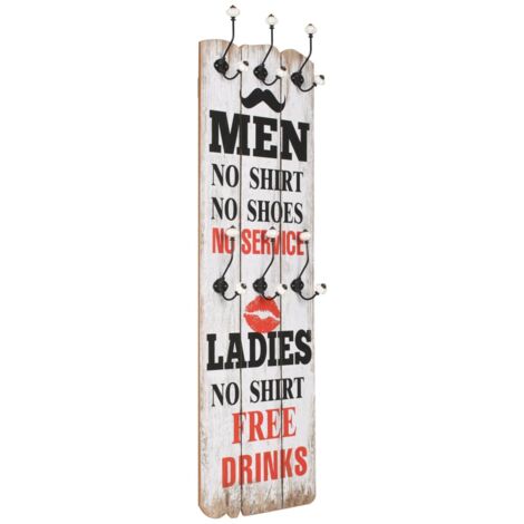 Wall-mounted Coat Rack with 6 Hooks 120x40 cm MEN LADIES