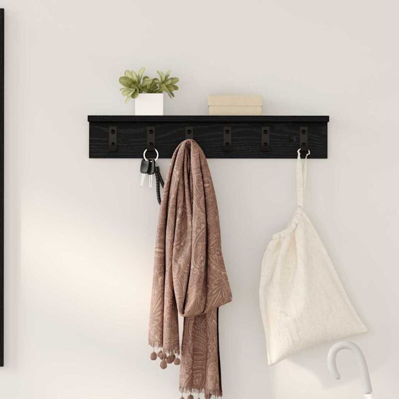 Vidaxl - Wall-mounted Coat Rack With Shelf Black Oak 60 X 10.5 X 10.5 Cm