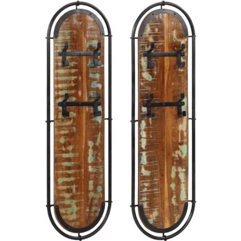 Wall-mounted Coat Racks with 4 Hooks 2 pcs Solid Wood Reclaimed vidaXL