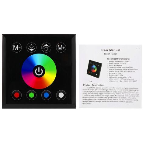 Wall Mounted Colorful RGBW LED Touch Panel Controller Dimmer Switch for LED Strip Light Black