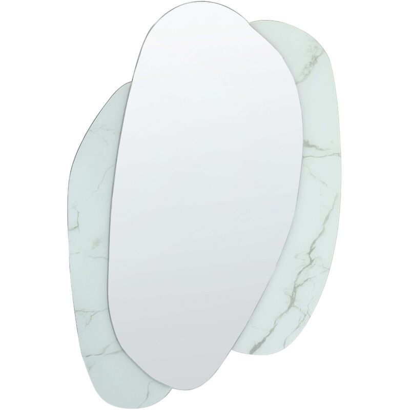 Beliani - Wall Mounted Decorative Mirror Modern Style Hanging Decor Marble Effect 80 X 117 Cm White Pannes