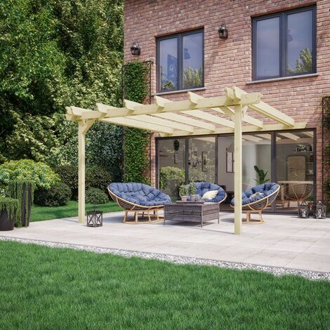 Wall Mounted Double Garden Pergola - Wood - L420 x W480 x H270 cm - Light Green