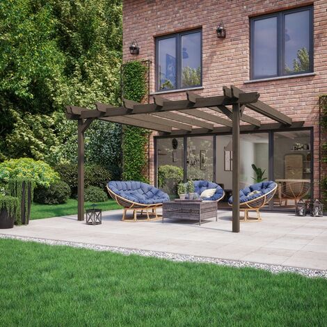 Wall Mounted Double Garden Pergola - Wood - L480 x W480 x H270 cm - Rustic Brown