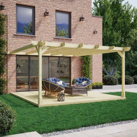 Wall Mounted Double Premium Pergola and Decking Kit - Wood - L480 x W480 x H270 cm - Light Green