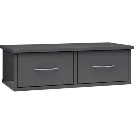 Wall-mounted Drawer Shelf High Gloss Grey 60x26x18.5 cm Chipboard