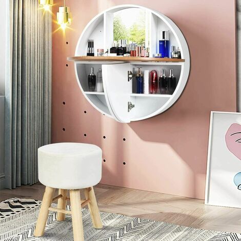 main image of "Wall Mounted Dressing Table Set Floating Vanity Makeup Table W/ Cushioned Stool"