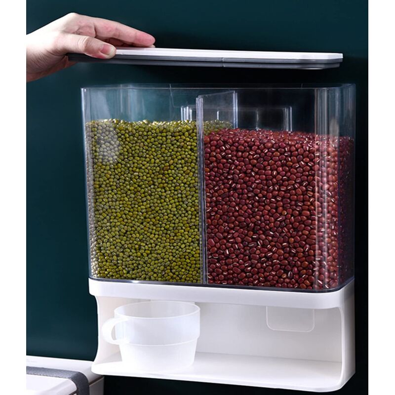 Distributeur mural d'aliments secs, distributeur en plastique transparent avec couvercle hermétique, pour céréales, riz, bonbons, grains de café