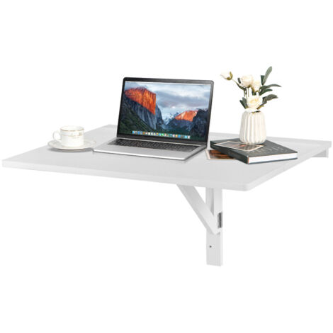 Wall Mounted Folding Table Home 80cm Drop-Leaf Floating Writing Desk-White